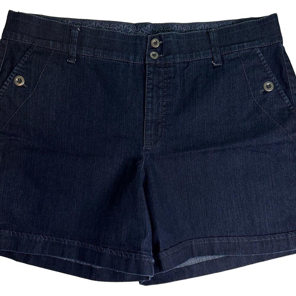Gloria Vanderbilt Dark Denim Jean Shorts Missy Size 16‎ Dark High Rise Plus - Picture 4 of 16